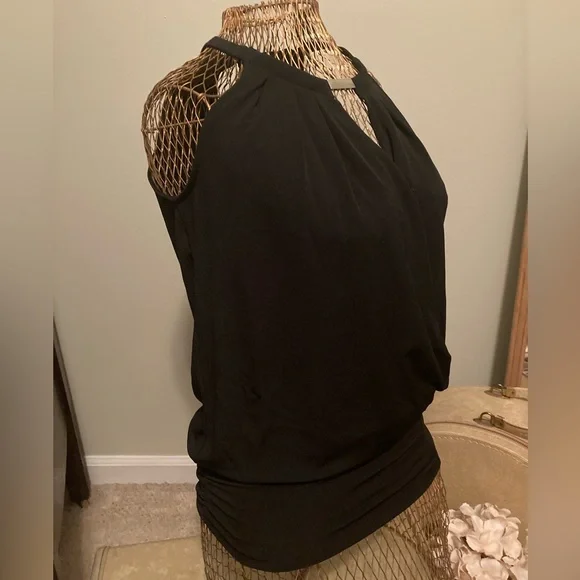 White House Black Market Classic Sleeveless Wrap Top with Silver Detail - Picture 4 of 8